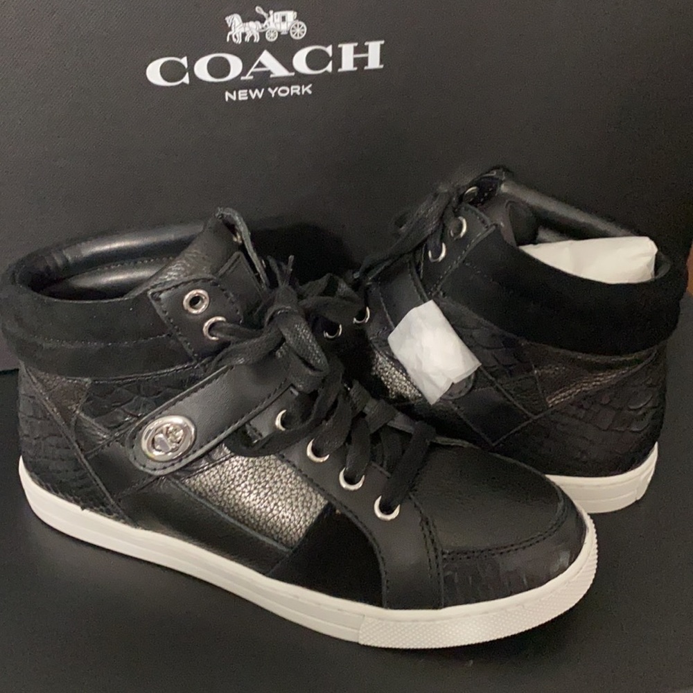 COACH Black Pembroke Patchwork SnakeSkin Sneakers - Picture 3 of 4